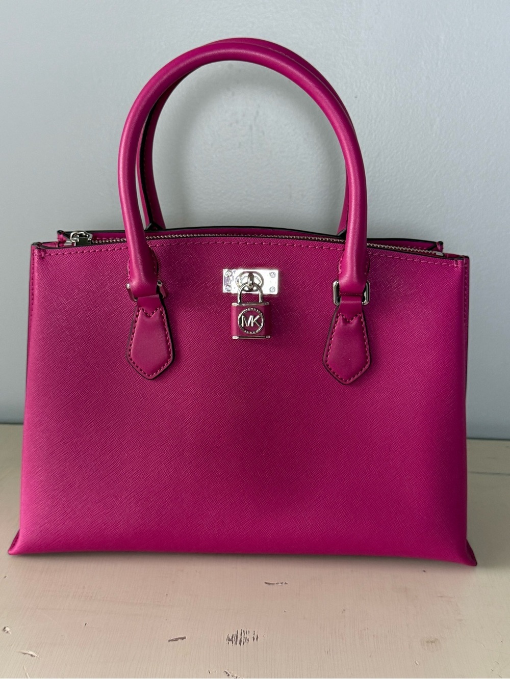 Michael Kors Ruby Medium Leather Satchel, Deep Fuchsia • New with tags - Picture 1 of 9